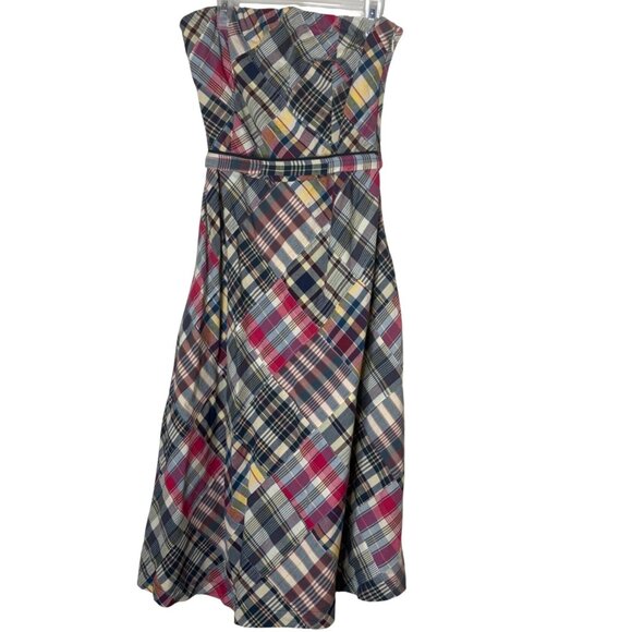 American Eagle Outfitters Dresses & Skirts - American Eagle Outfitters 6 Plaid Strapless Midi Dress Belted Cottagecore A-Line